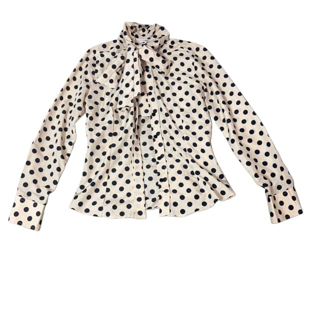 나라카미치에 도트 넥리본 블라우스 