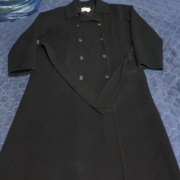 퓨어다 핸드메이드 더블버튼 퓨어뉴울100% 로브 롱코트 블랙 (M)