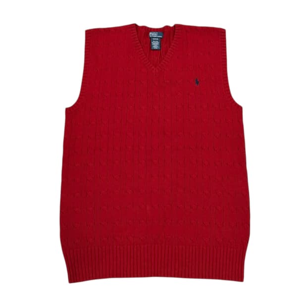 폴로 랄프로렌 꽈배기 케이블 니트조끼 베스트 레드 XL