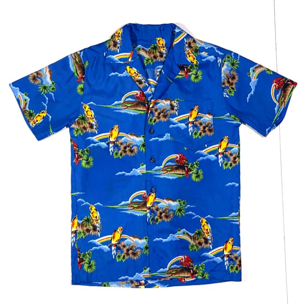 빈티지 패럿 블루 하와이안셔츠 L