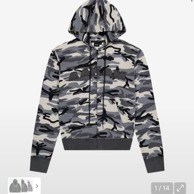 아캄 Contrast Logo Zip-up Hoodie (gray)