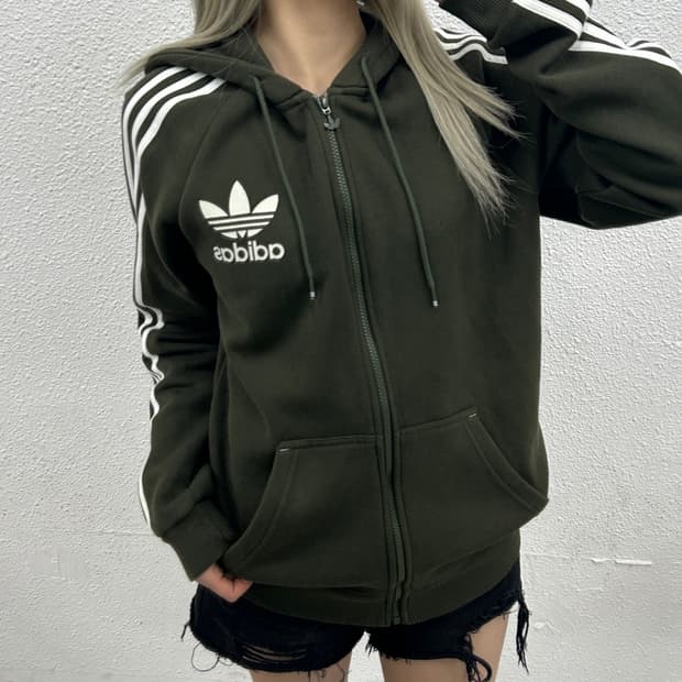 아디다스 화이트라인 그린 후드집업 M