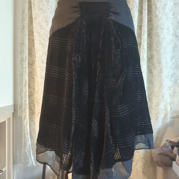 [빈티지] 블랙 벨벳 체크 스커트