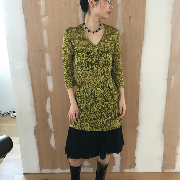 vintage pattern mesh one-piece