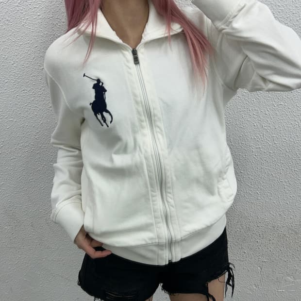 폴로 랄프로렌 네이비 빅포니 화이트 집업 S