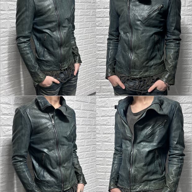 솔리드 옴므 사선 더블 짚 램스킨 자켓