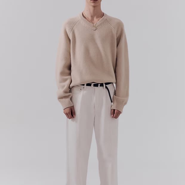 던스트 니트 v넥 스웨터 베이지 L사이즈