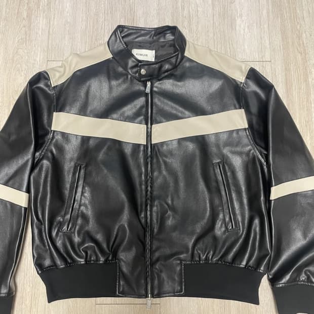 키뮤어 레더 배색 바이커 자켓L