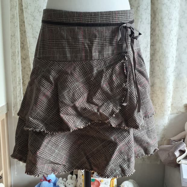 [모리걸] 체크 모직 캉캉 미디스커트 30