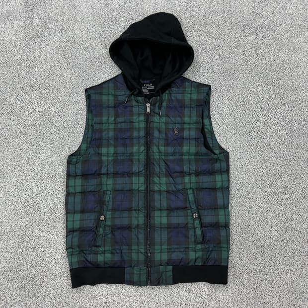 폴로 랄프로렌 블랙워치 후드 다운베스트