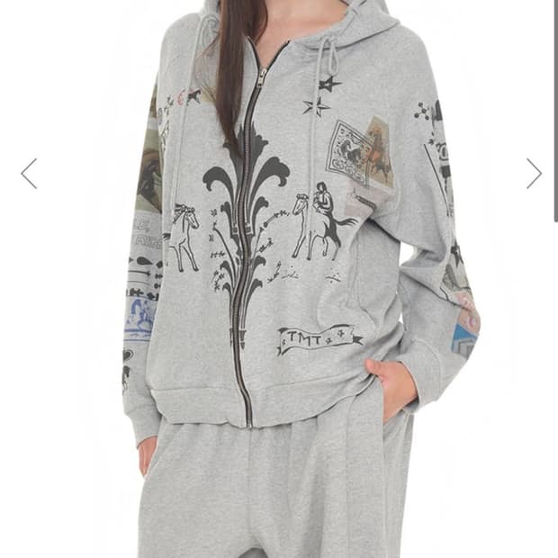 TOOMUCHTAX PRINTED WAFFLE ZIP-UP HOODIE