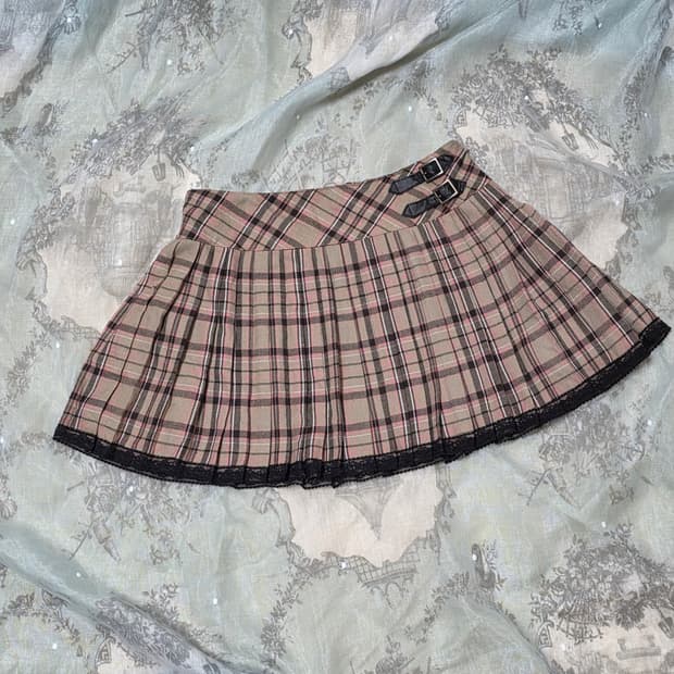 라떼갸루 핑크 브라운 버클 스커트 큐롯 히메 라떼 갸루 엑시즈팜트랄라라