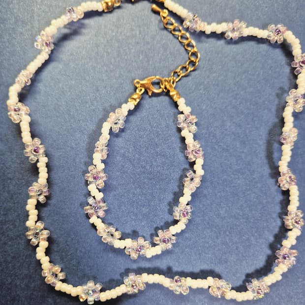 핸드메이드)비즈 꽃 목걸이 팔찌 세트