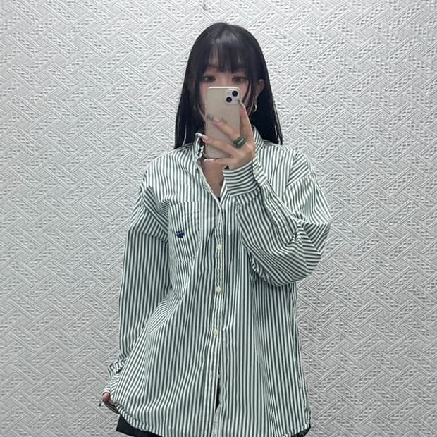 커버낫 빈티지 피스타치오 그린 스트라이프 셔츠 M C12777