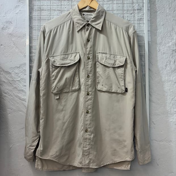 90s 컬럼비아 빈티지 라이트 베이지 셔츠 S