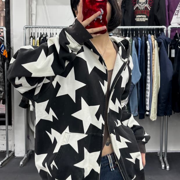 베이프 스타 검흰 후드집업