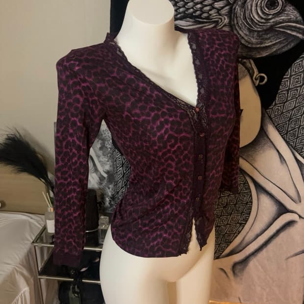 Gyaru leopard lace cardigan