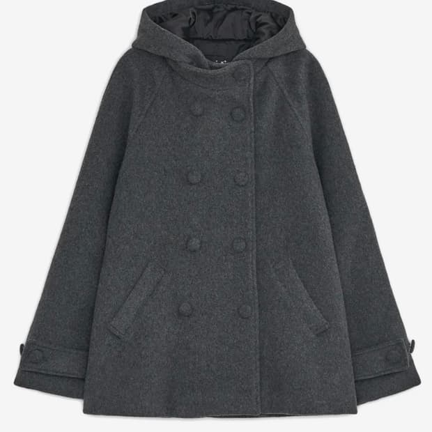 허그유어스킨 후드 하프 코트 차콜 챠콜