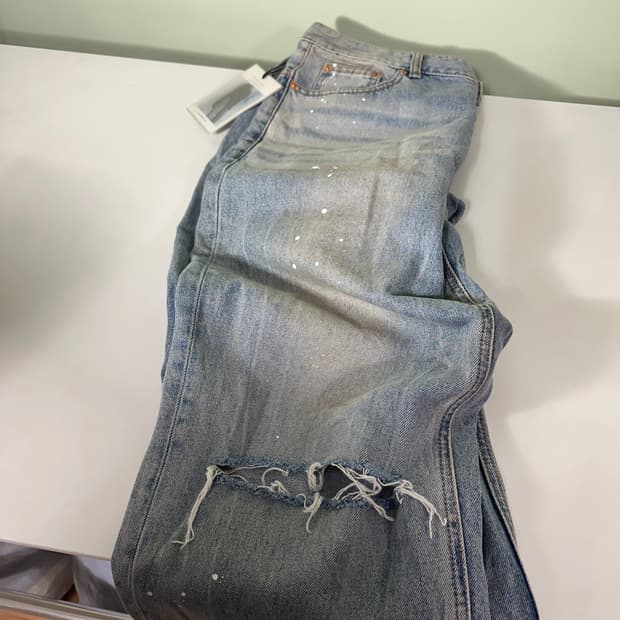 택달린새것 50 XXL 페이탈리즘 일자핏 페이팅워시드 중청 데님팬츠