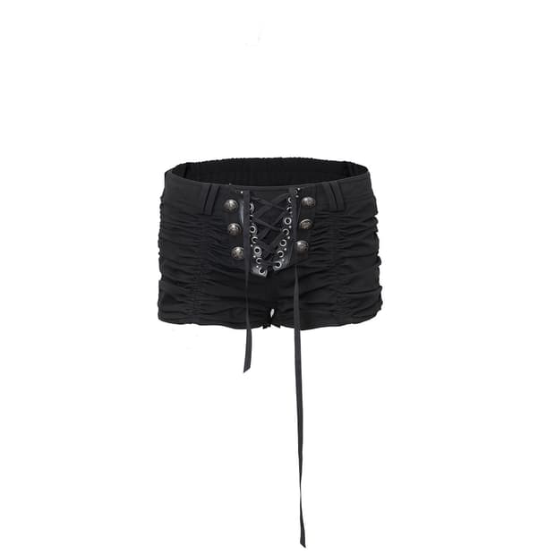더블펀치 lace up shirring low shorts