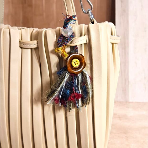 우드 버튼 빈티지 텍스쳐 태슬 참