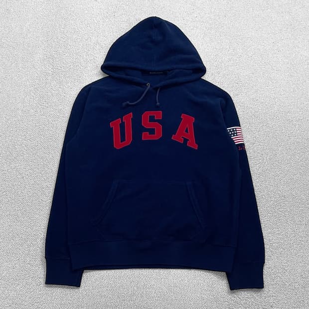 폴로 랄프로렌 USA 로고 플리스 후드티 네이비