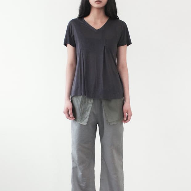 카셀 TENCEL PLEATS T-SHIRT, CHARCOAL