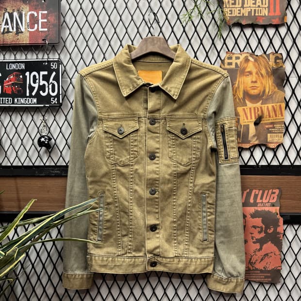 디그린 빈티지 코툰 워크자켓 밀리터리 워싱 디테일 카키