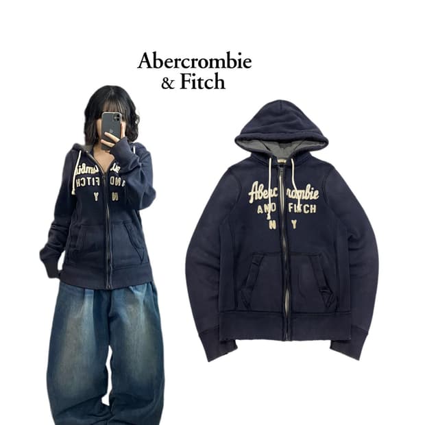 아베크롬비 Y2K 아치로고 후드집업 네이비