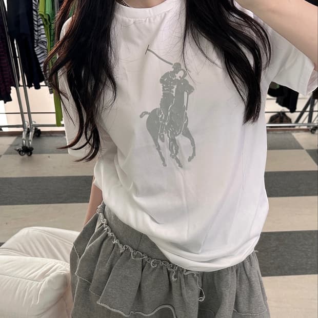 폴로 랄프로렌 화이트/실버 빅포니 반팔 티셔츠