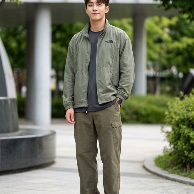 노스페이스 나일론 집업 바람막이 자켓 카키