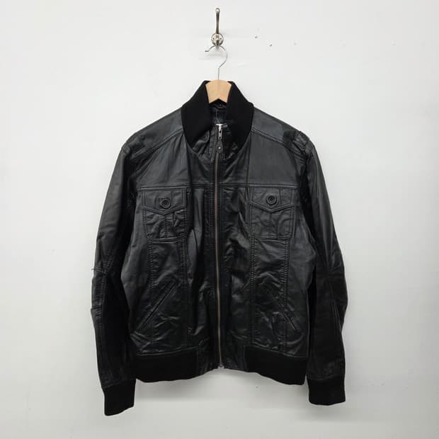 블랙 가죽 봄버 자켓 남성L