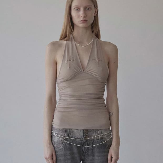 스컬프터 Beaded Mesh Halter Top Skin