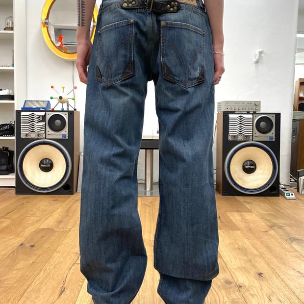 [36] D&G 돌체앤가바나 레더 신치백 데님 팬츠