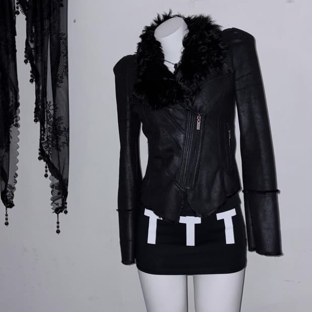 00s Dark archive item 양가죽 퍼 무스탕 패딩대용