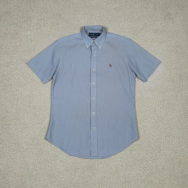 [폴로 랄프로렌] 커스텀 핏 스트라이프 코튼 반팔 셔츠 | S00071