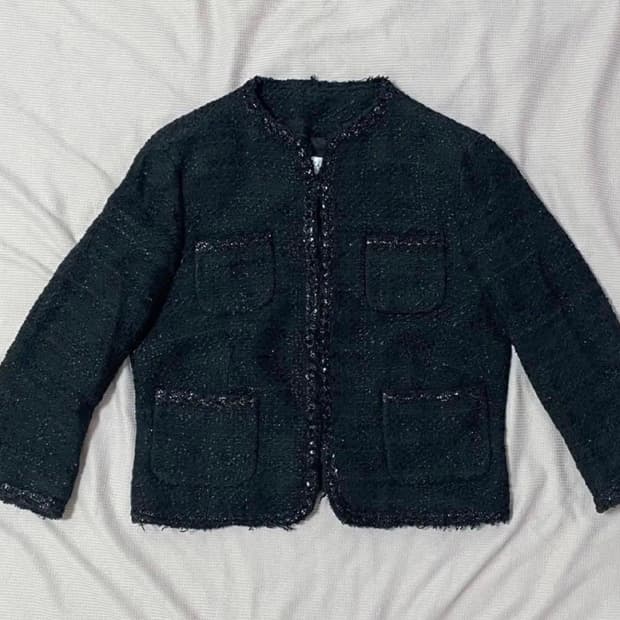 자라 ZARA WOMAN 블랙 트위드 노카라 자켓  