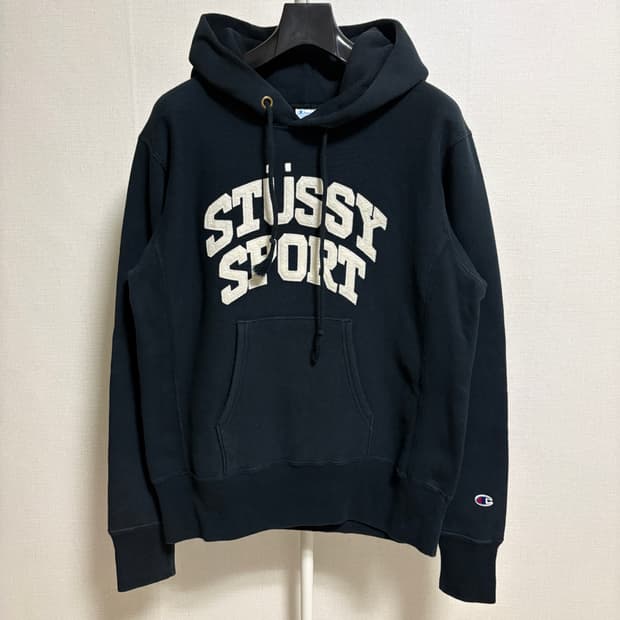 챔피온 X 스투시 리버스위브 후드티 / 블랙, S