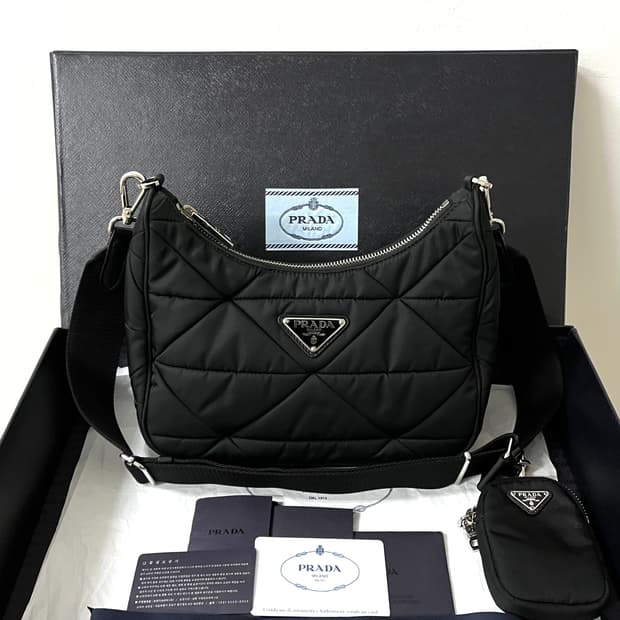 [S급/정품] 프라다 리나일론 퀄팅 호보백 크로스백 가방 블랙