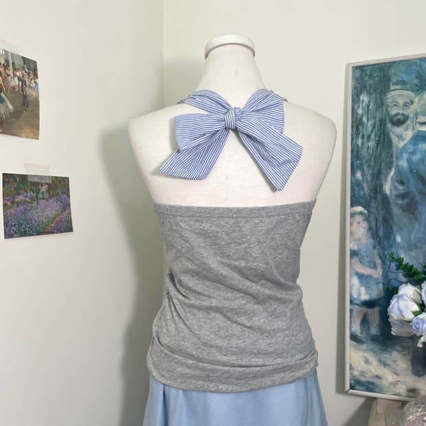gray neck bow cotton sleeveless(size-M)