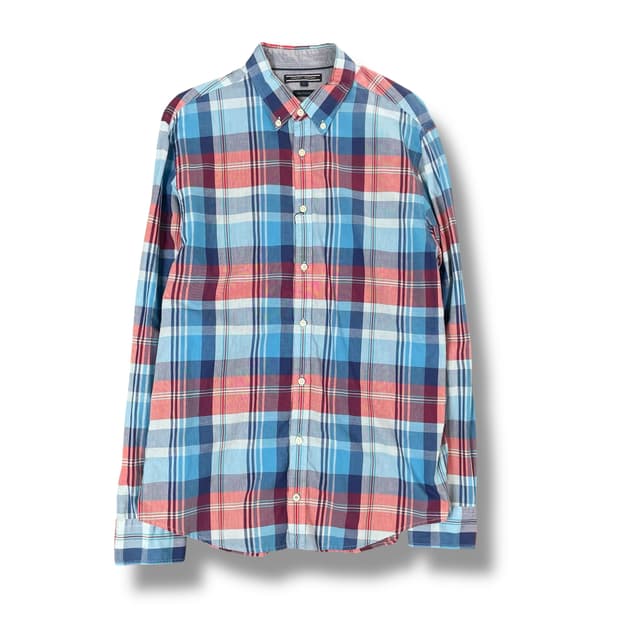 타미힐피거 뉴욕핏 레드 블루 체크 패턴 긴팔 셔츠 L
