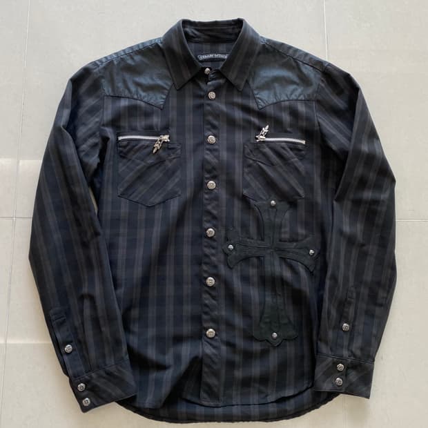 크롬하츠 빅 크로스 패치 플레어 웨스턴 셔츠 