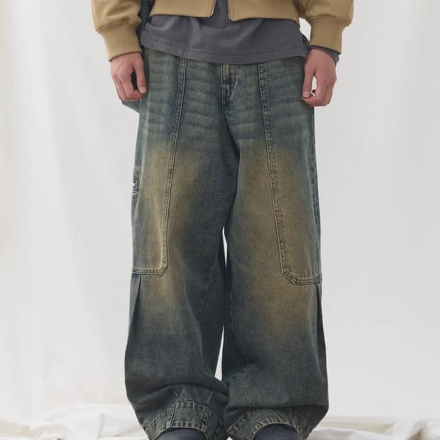 이스트서비스샵 웰트포켓 와이드 데님팬츠 48