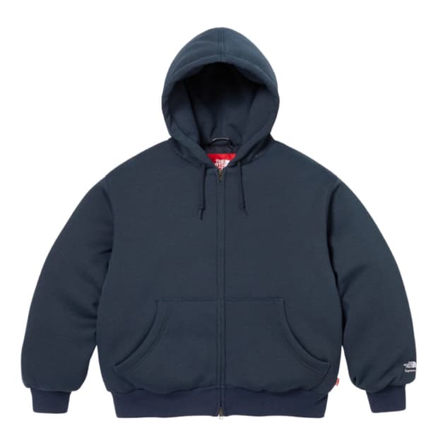 당일배송) L 슈프림 노스페이스 다운 집업 후드 스웨트셔츠 네이비 - 2