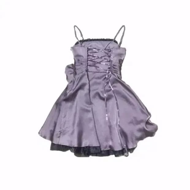 빈티지 퍼플 코르셋 새틴 원피스
