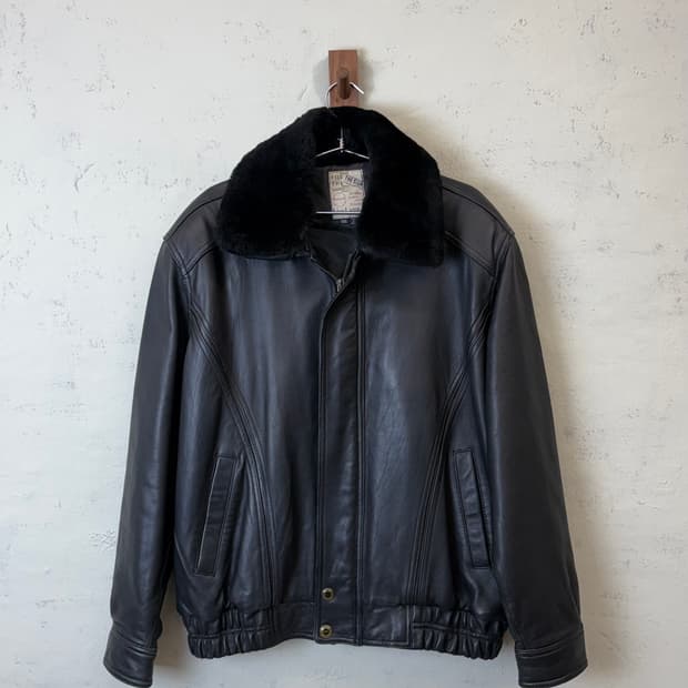 빈티지 양가죽 퍼카라 탈부착 레더 봄버 자켓