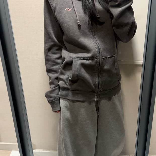 홀리스터 그레이 양털 후드집업 L