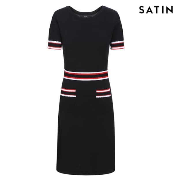 SATIN 배색반팔 20ss 니트원피스 55 블랙