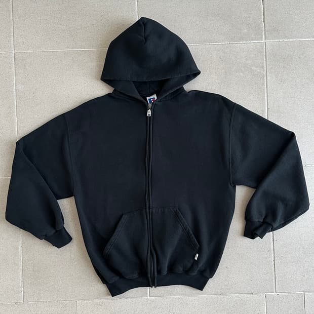 90s 빈티지 러셀 후드집업 블랙 M
