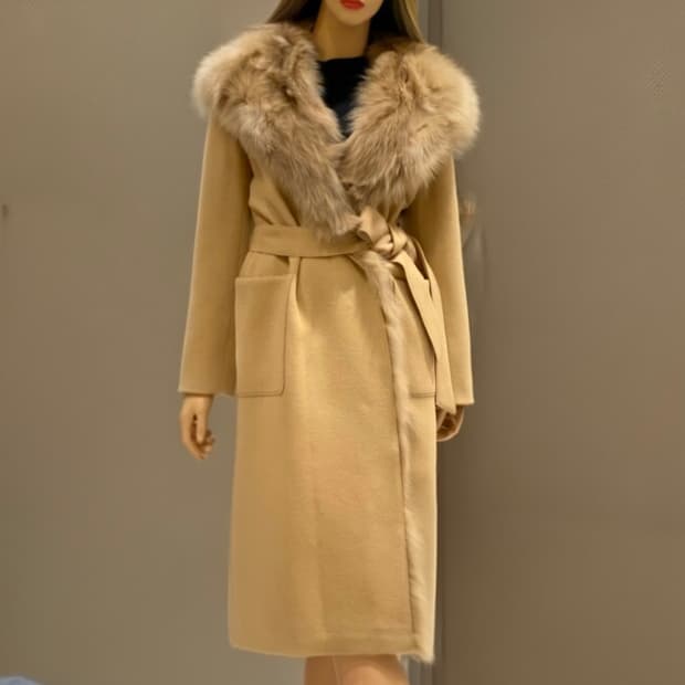 [55]에고이스트 모직 폭스퍼 롱 후드 코트